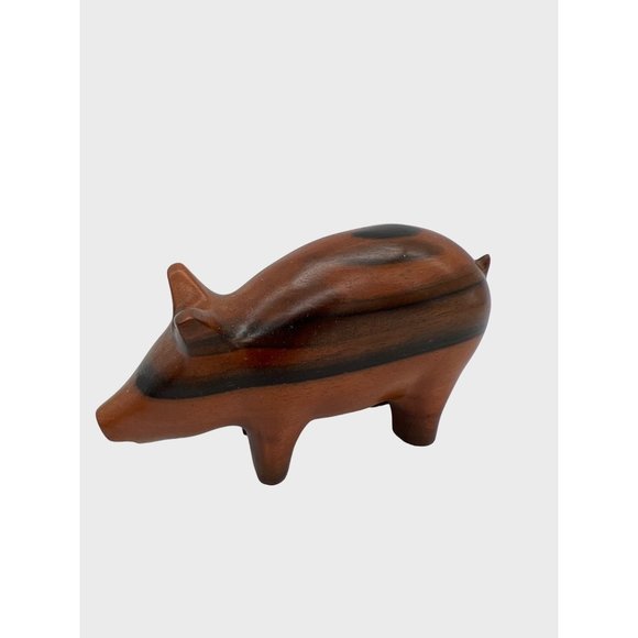 Unbranded Other - Hand Carved Wood Pig Figurine Collectible 5.5" x 3" Dark & Light Brown